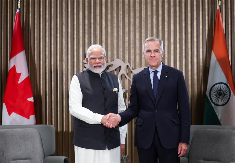 PM holds a bilateral meeting with the Prime Minister of Canada, Mr. Mark Joseph Carney on the sidelines of the 51st G7 Summit at Kananaskis, in Canada on June 17, 2025.:Prime Minister's Office PM holds a bilateral meeting with the Prime Minister of Canada, Mr. Mark Joseph Carney on the sidelines of the 51st G7 Summit at Kananaskis, in Canada on June 17, 2025.:Prime Minister