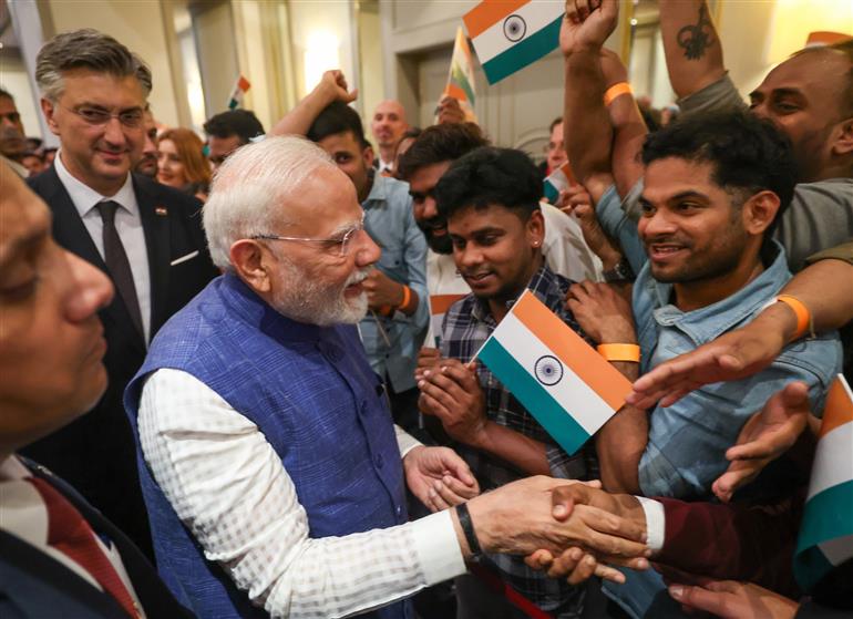 PM receives warm welcome by the Indian community, in Croatia on June 18, 2025.:Prime Minister's Office PM receives warm welcome by the Indian community, in Croatia on June 18, 2025.:Prime Minister