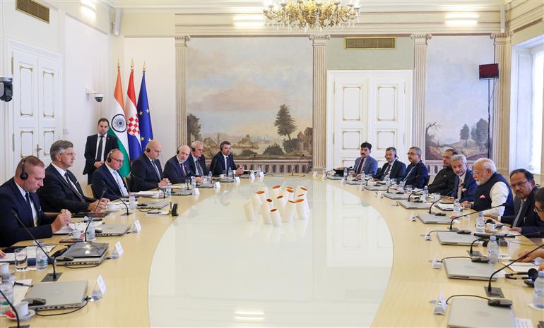 PM holds a delegation-level talk with the Prime Minister of the Republic of Croatia, Mr. Andrej Plenkovic at Zagreb, in Croatia on June 18, 2025.:Prime Minister's Office PM holds a delegation-level talk with the Prime Minister of the Republic of Croatia, Mr. Andrej Plenkovic at Zagreb, in Croatia on June 18, 2025.:Prime Minister