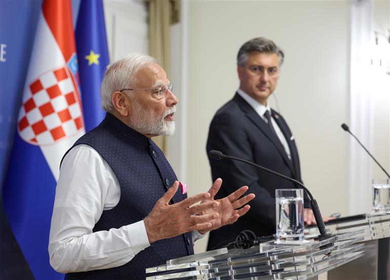 PM addressing the joint press meet at Zagreb, in Croatia on June 18, 2025.:Prime Minister's Office PM addressing the joint press meet at Zagreb, in Croatia on June 18, 2025.:Prime Minister