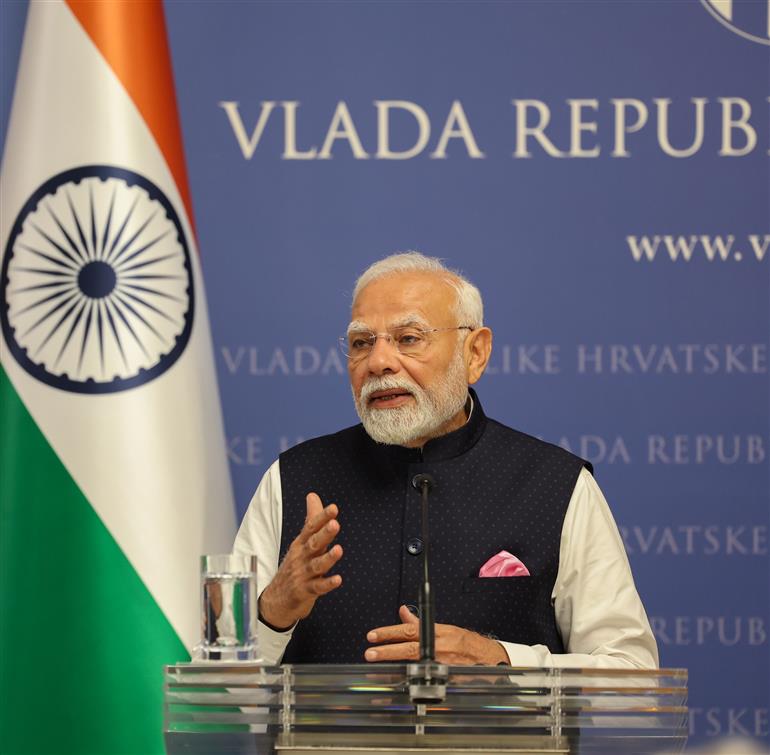 PM addressing the joint press meet at Zagreb, in Croatia on June 18, 2025.:Prime Minister's Office PM addressing the joint press meet at Zagreb, in Croatia on June 18, 2025.:Prime Minister