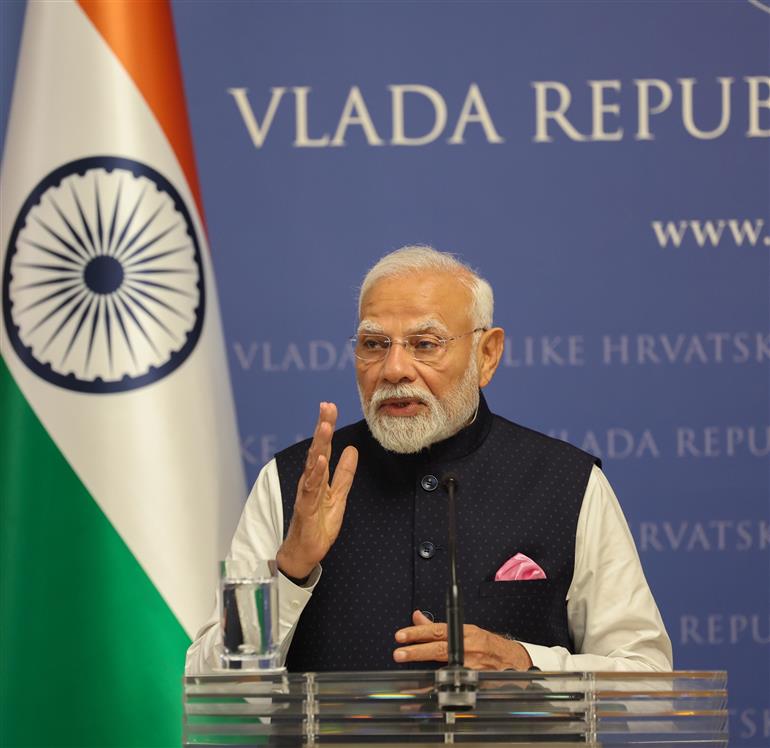 PM addressing the joint press meet at Zagreb, in Croatia on June 18, 2025.:Prime Minister's Office PM addressing the joint press meet at Zagreb, in Croatia on June 18, 2025.:Prime Minister