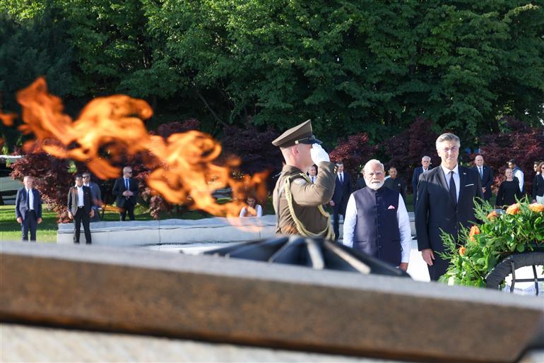 PM lays a wreath at the Monument of the Homeland at Zagreb, in Croatia on June 18, 2025.:Prime Minister's Office PM lays a wreath at the Monument of the Homeland at Zagreb, in Croatia on June 18, 2025.:Prime Minister