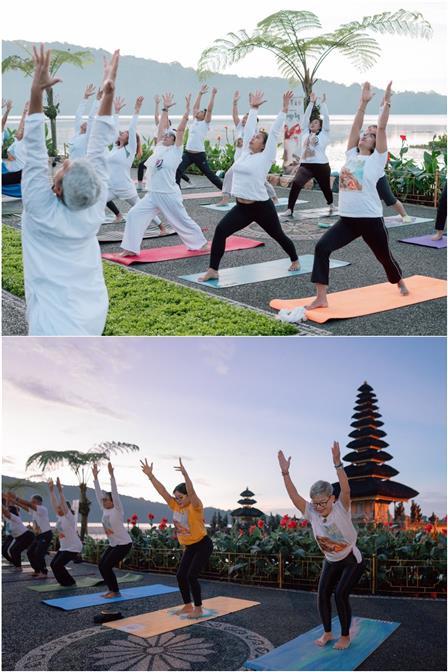 Iconic Ulun Danu Beratan Temple in Tabanan is a perfect blend of beauty & spirituality. Set against this serene backdrop of one of Bali’s most sacred sites, CGI & SVCC Bali organized the 44th pre-event of the International Day of Yoga 2025. The event highlighted the harmony between human and nature through yoga in Bali, Indonesia on june 19, 2025.:AYUSH