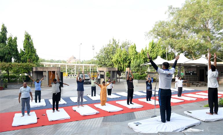 A unit of the National Council of Science Museums (NCSM) under the Ministry of Culture, celebrating the 11th International Day of Yoga (IDY) at National Science Centre (NSC), in New Delhi on June 21, 2025.:Ministry of Culture