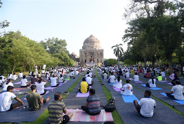 Glimpses of the 11th International Day of Yoga celebrations at Lodhi Garden, in New Delhi on June 21, 2025.:AYUSH