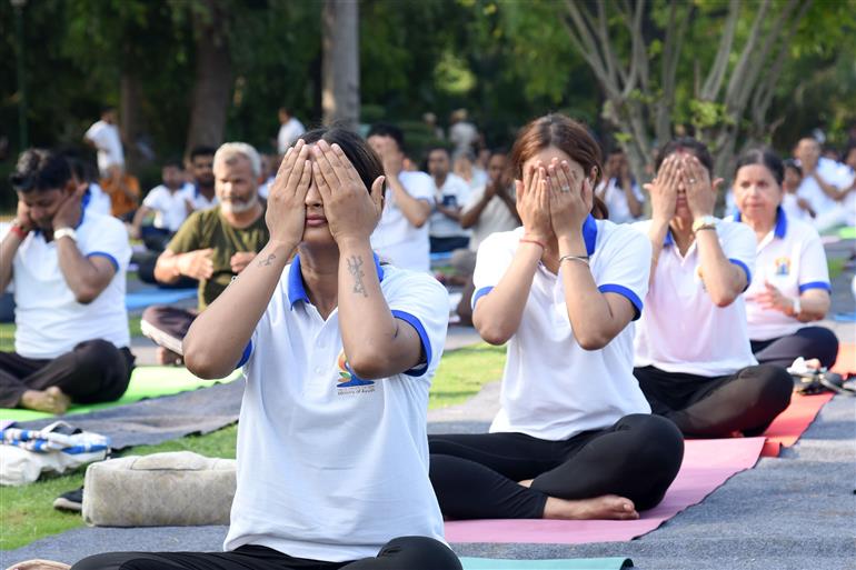 Glimpses of the 11th International Day of Yoga celebrations at Lodhi Garden, in New Delhi on June 21, 2025.:AYUSH