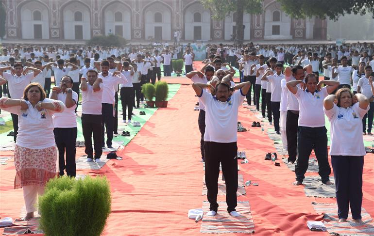 The Minister of State for Road Transport and Highways and Corporate Affairs, Shri Harsh Malhotra participated in the Celebration of the 11th International Day of Yoga (IDY) 2025 at Humayun Tomb, in New Delhi on June 21, 2025.:Ministry of Road Transport & Highways