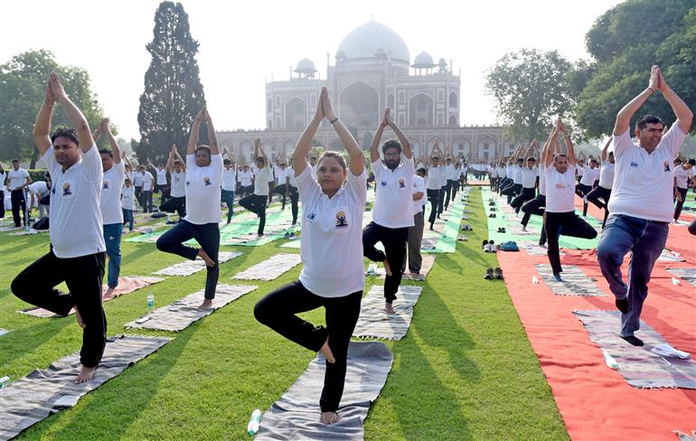 Glimpses of the Celebration of the 11th International Day of Yoga (IDY) 2025 at Humayun Tomb, in New Delhi on June 21, 2025. The Minister of State for Road Transport and Highways and Corporate Affairs, Shri Harsh Malhotra participated in the event.:Ministry of Road Transport & Highways