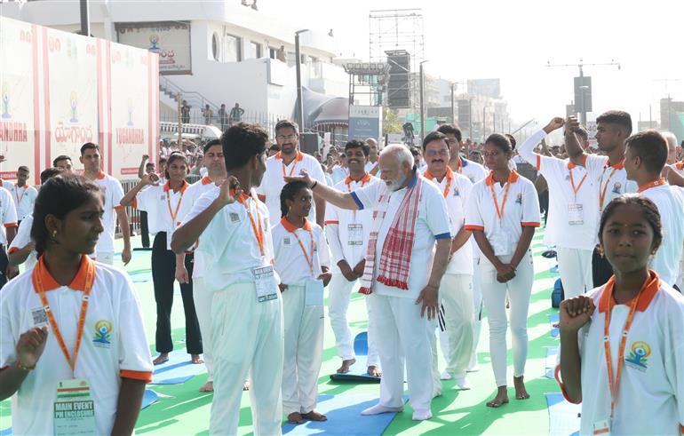 PM participated in the 11th International Day of Yoga celebrations at Visakhapatnam, in Andhra Pradesh on June 21, 2025.:Prime Minister