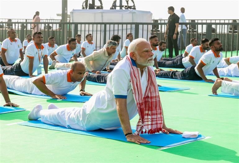 PM participated in the 11th International Day of Yoga celebrations at Visakhapatnam, in Andhra Pradesh on June 21, 2025.:Prime Minister