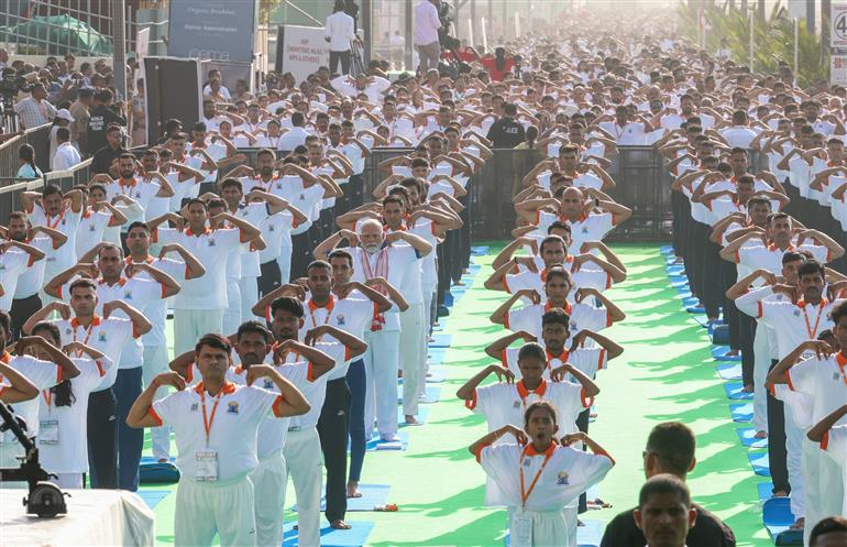 PM participated in the 11th International Day of Yoga celebrations at Visakhapatnam, in Andhra Pradesh on June 21, 2025.:Prime Minister
