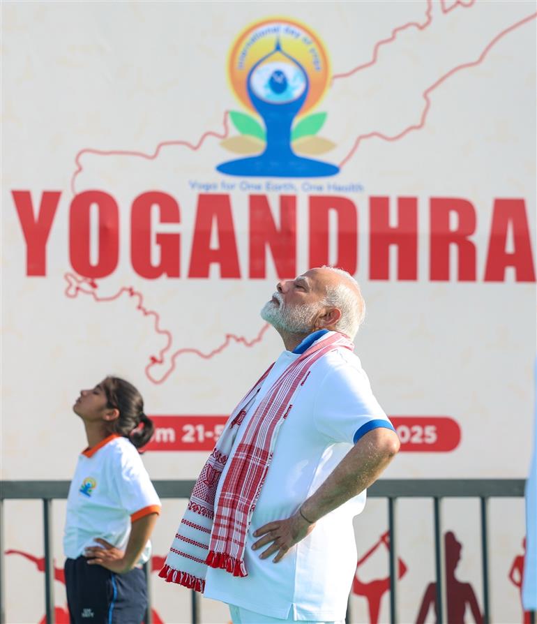 PM participated in the 11th International Day of Yoga celebrations at Visakhapatnam, in Andhra Pradesh on June 21, 2025.:Prime Minister