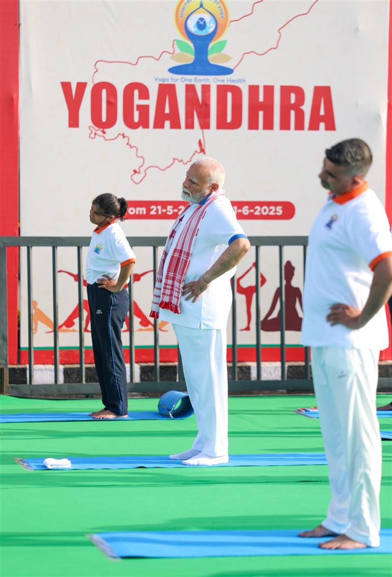 PM participated in the 11th International Day of Yoga celebrations at Visakhapatnam, in Andhra Pradesh on June 21, 2025.:Prime Minister