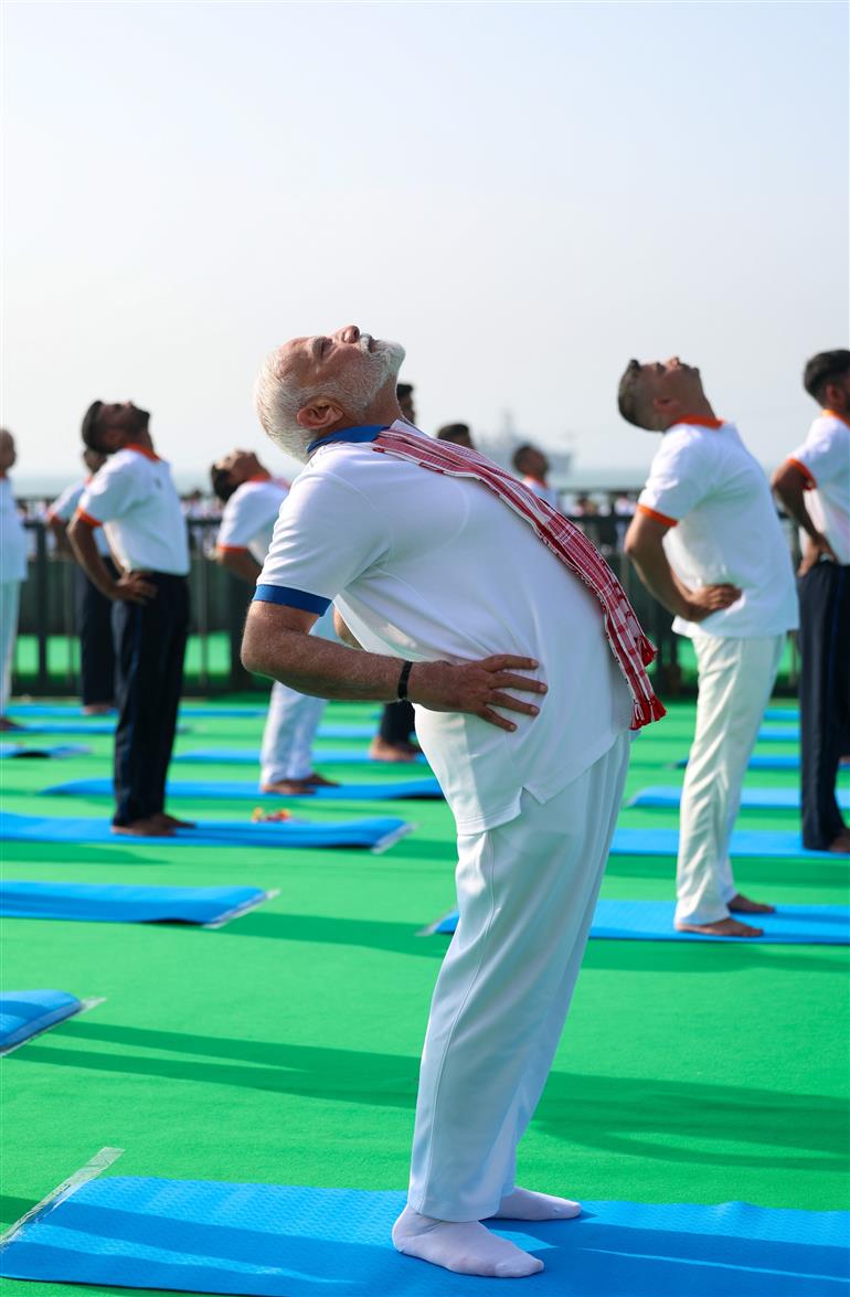 PM participated in the 11th International Day of Yoga celebrations at Visakhapatnam, in Andhra Pradesh on June 21, 2025.:Prime Minister