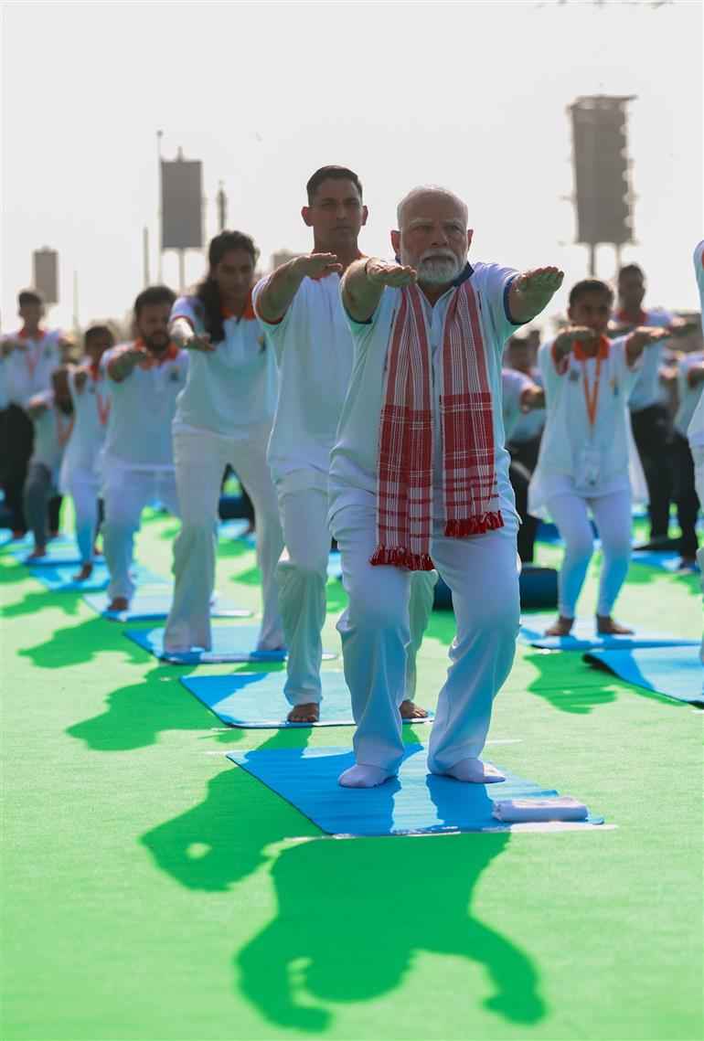 PM participated in the 11th International Day of Yoga celebrations at Visakhapatnam, in Andhra Pradesh on June 21, 2025.:Prime Minister