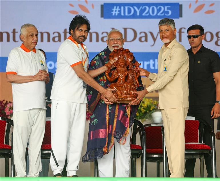 PM participated in the 11th International Day of Yoga celebrations at Visakhapatnam, in Andhra Pradesh on June 21, 2025.:Prime Minister