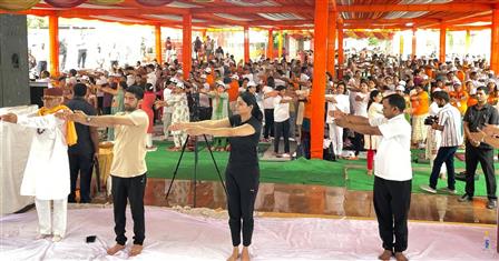 The Minister of State for Health and Family Welfare & Chemicals and Fertilizers, Smt. Anupriya Patel participated in the celebration of the 11th International Day of Yoga (IDY) 2025 at Assi Ghat, in Varanasi, Uttar Pradesh on June 21, 2025. :Ministry of Health and Family Welfare
