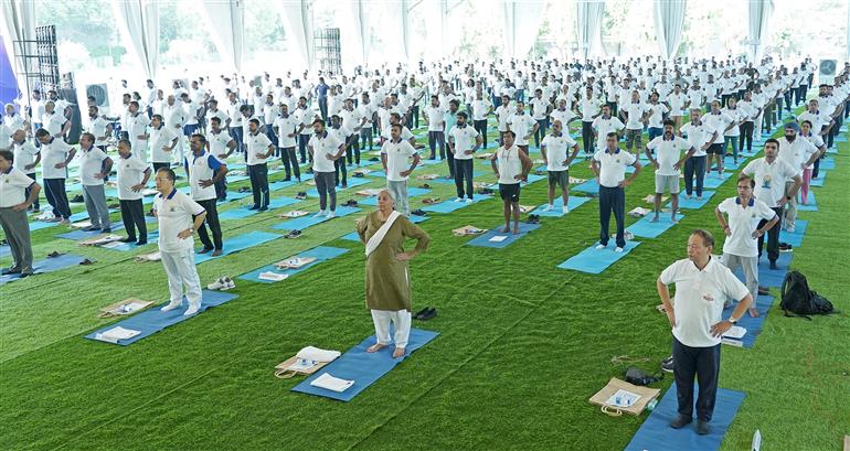 The Union Minister for Finance and Corporate Affairs, Smt. Nirmala Sitharaman participated in the celebration of the 11th International Day of Yoga (IDY) 2025 lead by the Ministry of Finance at Arun Jaitley National Institute of Financial Management (AJNIFM), in Faridabad, Haryana on June 21, 2025. :Ministry of Finance