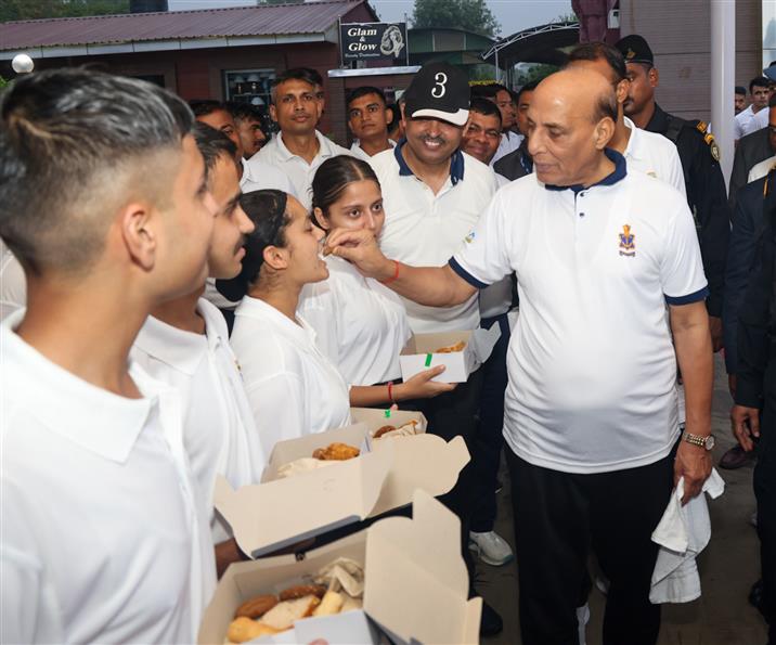 The Union Minister for Defence, Shri Rajnath Singh participated in the celebration of the 11th International Day of Yoga (IDY) 2025 at Northern Command, Udhampur, in Jammu & Kashmir on June 21, 2025. :Ministry of Defence