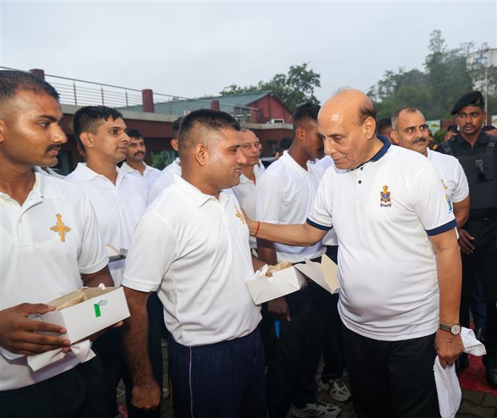 The Union Minister for Defence, Shri Rajnath Singh participated in the celebration of the 11th International Day of Yoga (IDY) 2025 at Northern Command, Udhampur, in Jammu & Kashmir on June 21, 2025. :Ministry of Defence