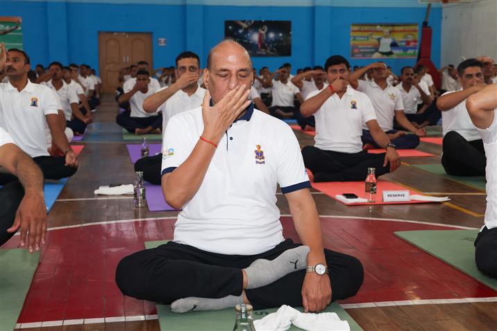 The Union Minister for Defence, Shri Rajnath Singh participated in the celebration of the 11th International Day of Yoga (IDY) 2025 at Northern Command, Udhampur, in Jammu & Kashmir on June 21, 2025. :Ministry of Defence