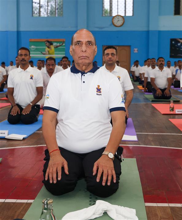 The Union Minister for Defence, Shri Rajnath Singh participated in the celebration of the 11th International Day of Yoga (IDY) 2025 at Northern Command, Udhampur, in Jammu & Kashmir on June 21, 2025. :Ministry of Defence