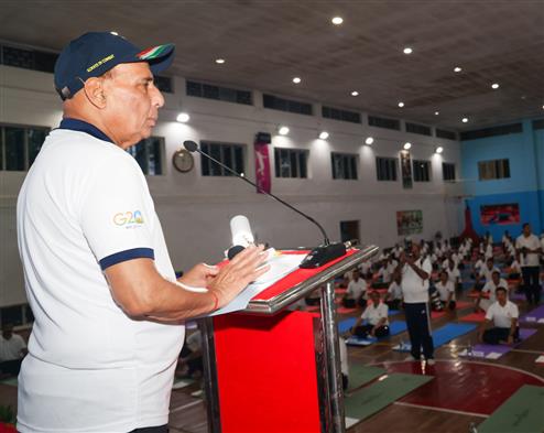 The Union Minister for Defence, Shri Rajnath Singh participated in the celebration of the 11th International Day of Yoga (IDY) 2025 at Northern Command, Udhampur, in Jammu & Kashmir on June 21, 2025. :Ministry of Defence