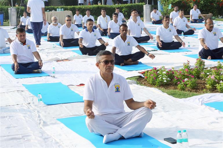 The Defence Secretary, Shri Rajesh Kumar Singh participated in the celebration of the 11th International Day of Yoga (IDY) 2025 at Office of Controller General Defence Accounts, in New Delhi on June 21, 2025.:Ministry of Defence
