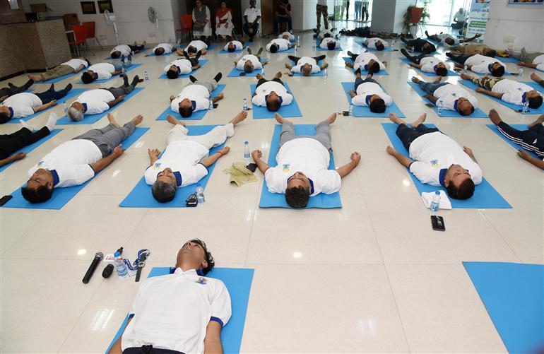 The Secretary, Ministry of Information & Broadcasting, Shri Sanjay Jaju participated in the 11th International Day of Yoga celebrations at National Media Centre, in New Delhi on June 21, 2025.:Ministry of Information & Broadcasting