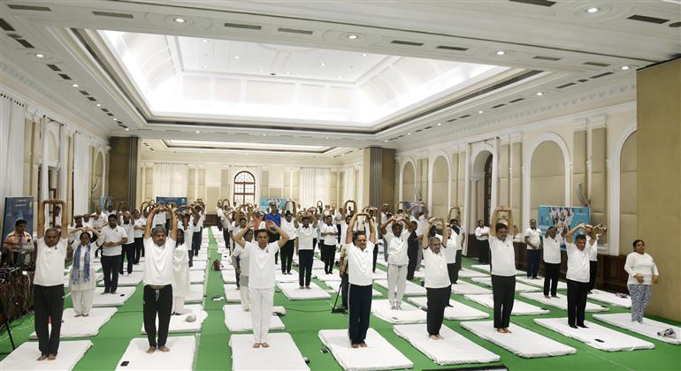 The Secretary, Department of Higher Education Dr. Vineet Joshi participated in the 11th International Day of Yoga celebrations, in New Delhi on June 21, 2025.:Ministry of Education