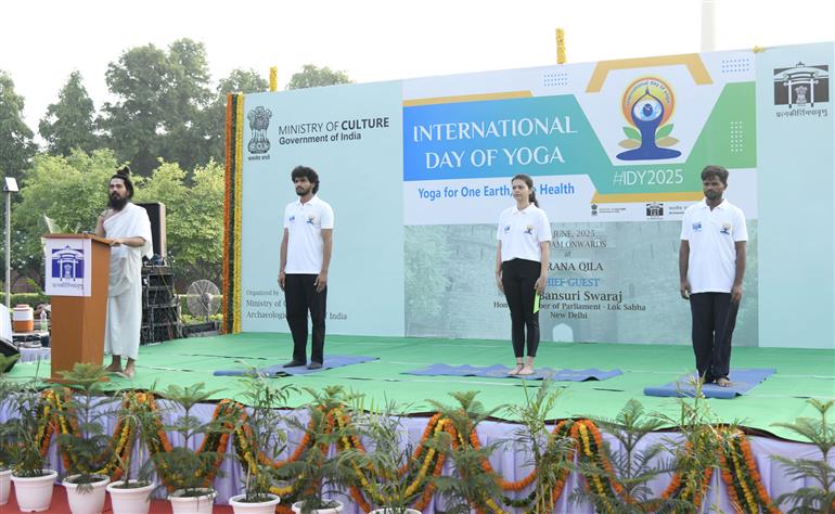 Glimpses of 11th International Yoga Day celebrations organised by Ministry of Culture at Purana Quila, in New Delhi on June 21, 2025.:Ministry of Culture