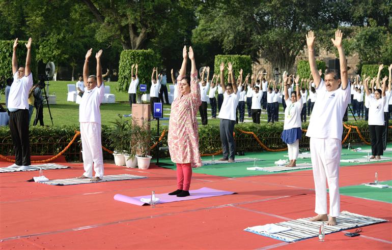 Glimpses of 11th International Yoga Day celebrations organised by Ministry of Culture at Purana Quila, in New Delhi on June 21, 2025.:Ministry of Culture