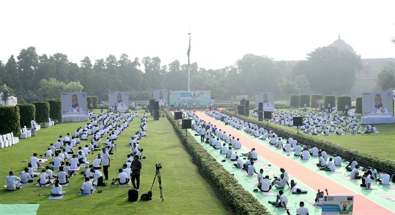 Glimpses of 11th International Yoga Day celebrations organised by Ministry of Culture at Purana Quila, in New Delhi on June 21, 2025.:Ministry of Culture