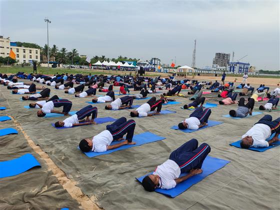 Glimpse of 11th International Day of Yoga celebrations at Chennai, in Tamil Nadu on June 21, 2025.:Ministry of Defence