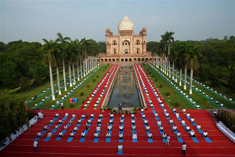 Glimpses of 11th International Day of Yoga celebrations at Safdarjung Tomb, in New Delhi on June 21, 2025.   :AYUSH