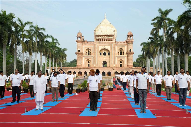 Glimpses of 11th International Day of Yoga celebrations at Safdarjung Tomb, in New Delhi on June 21, 2025.   :AYUSH