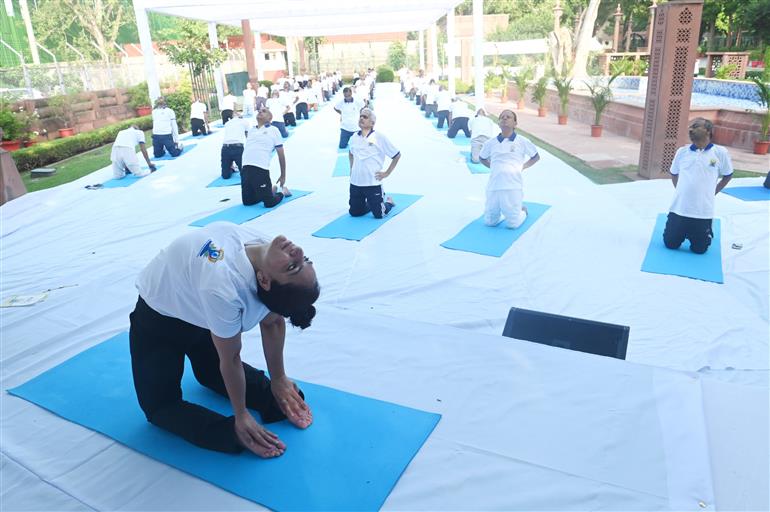 Glimpses of 11th International Yoga Day celebrations at South Block, in New Delhi on June 21, 2025.:AYUSH