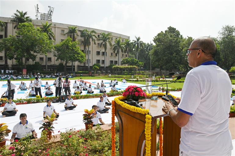 The Chairman, UPSC, Dr. Ajay Kumar participates in 11th International Yoga Day celebrations at UPSC headquarter, in New Delhi on June 21, 2025.:UPSC