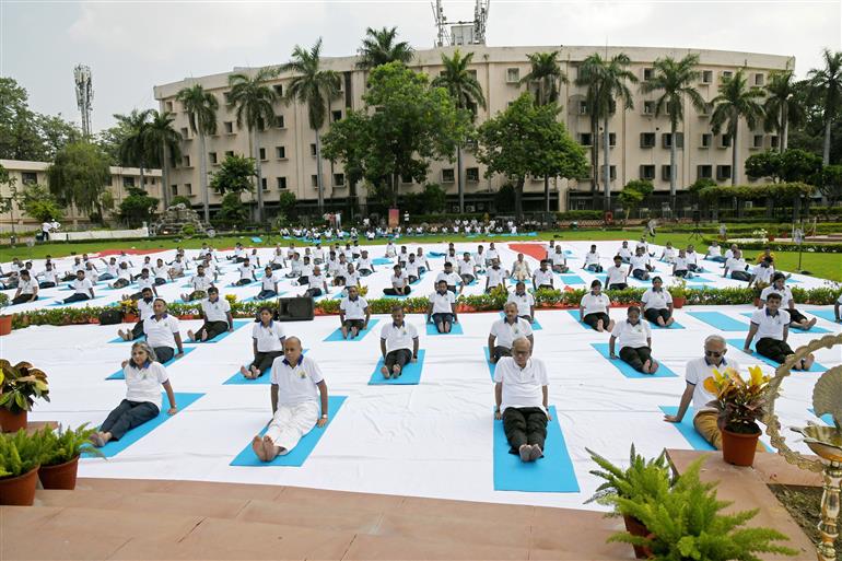 The Chairman, UPSC, Dr. Ajay Kumar participates in 11th International Yoga Day celebrations at UPSC headquarter, in New Delhi on June 21, 2025.:UPSC