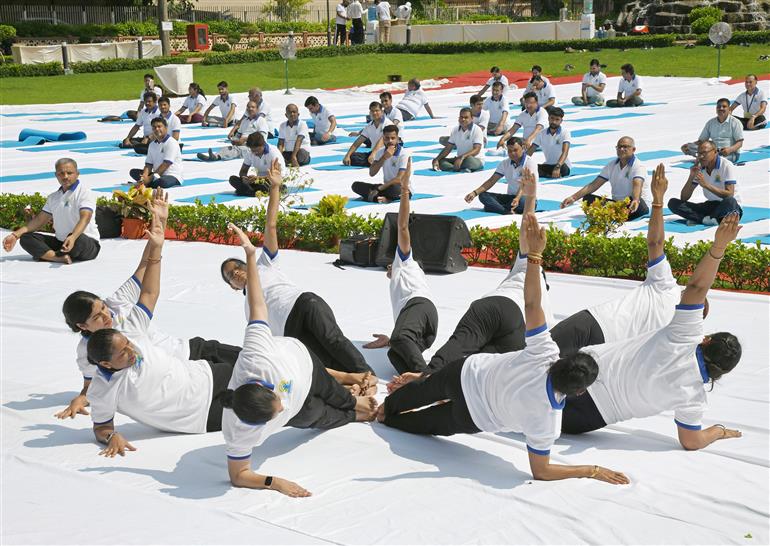 Glimpses of 11th International Yoga Day celebrations organised by UPSC at UPSC headquarter, in New Delhi on June 21, 2025. The Chairman, UPSC, Dr. Ajay Kumar is also presents.:UPSC