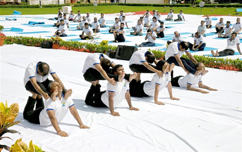 Glimpses of 11th International Yoga Day celebrations organised by UPSC at UPSC headquarter, in New Delhi on June 21, 2025. The Chairman, UPSC, Dr. Ajay Kumar is also presents.:UPSC