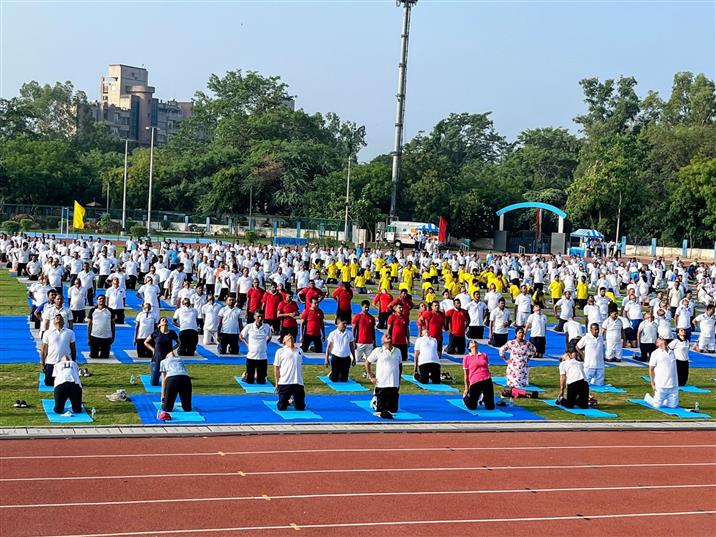 Glimpses of 11th International Yoga Day celebrations in HQWAC, IAF on June 21, 2025.:Ministry of Defence