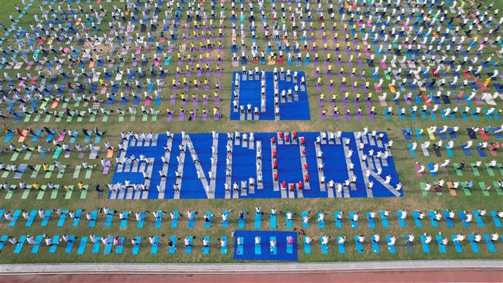Glimpses of 11th International Yoga Day celebrations in HQWAC, IAF on June 21, 2025.:Ministry of Defence