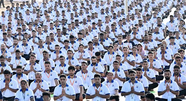 Glimpses of the 11th International Day of Yoga celebrations at Visakhapatnam, in Andhra Pradesh on June 21, 2025. PM participated in the event.:Prime Minister