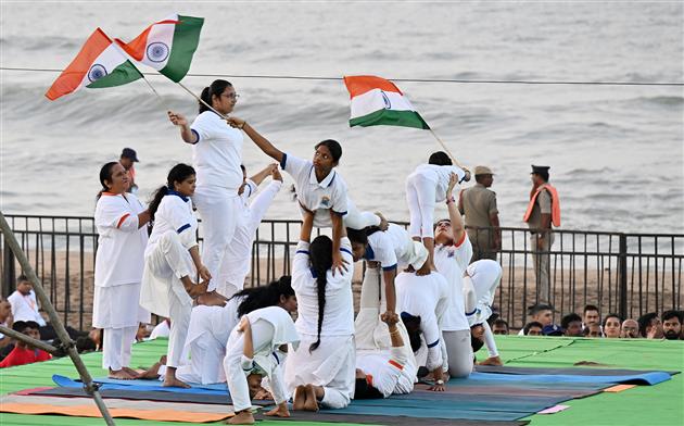 Glimpses of the 11th International Day of Yoga celebrations at Visakhapatnam, in Andhra Pradesh on June 21, 2025. PM participated in the event.:Prime Minister