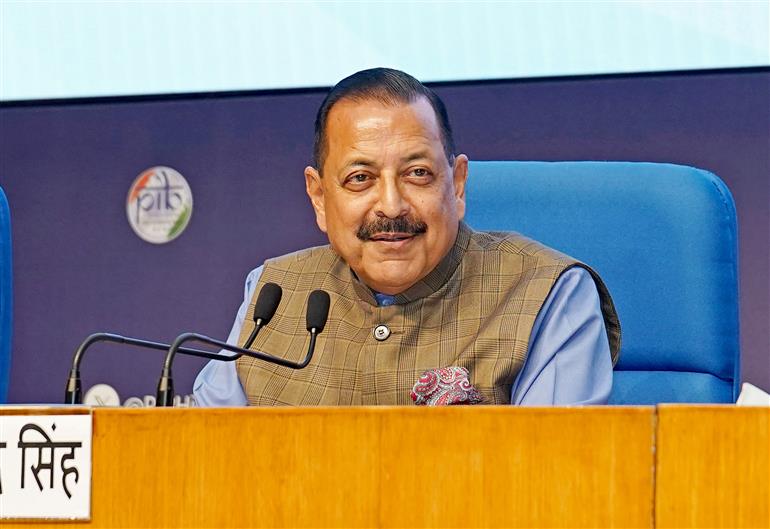 The Minister of State for Science & Technology (Independent Charge), Earth Sciences (Independent Charge), Prime Minister’s Office, Personnel, Public Grievances & Pensions, Atomic Energy and Space, Dr. Jitendra Singh addressing a Press Conference on completion of ‘11 Years Achievements of DST, CSIR, DBT & MOES at National Media Centre, in New Delhi on June 23, 2025.