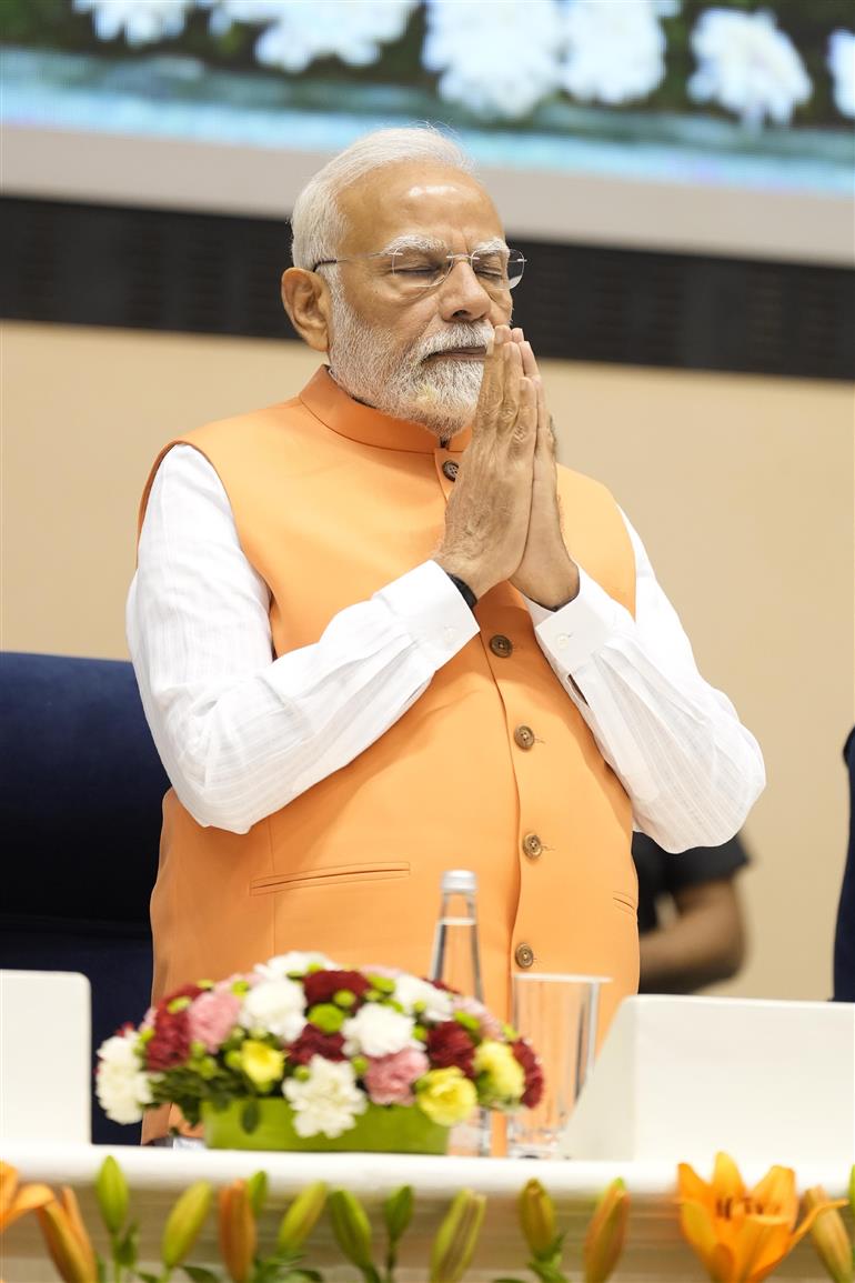 PM attends the centenary celebration of historic conversation between Sree Narayana Guru & Mahatma Gandhi at Vigyan Bhawan, in New Delhi on June 24, 2025.