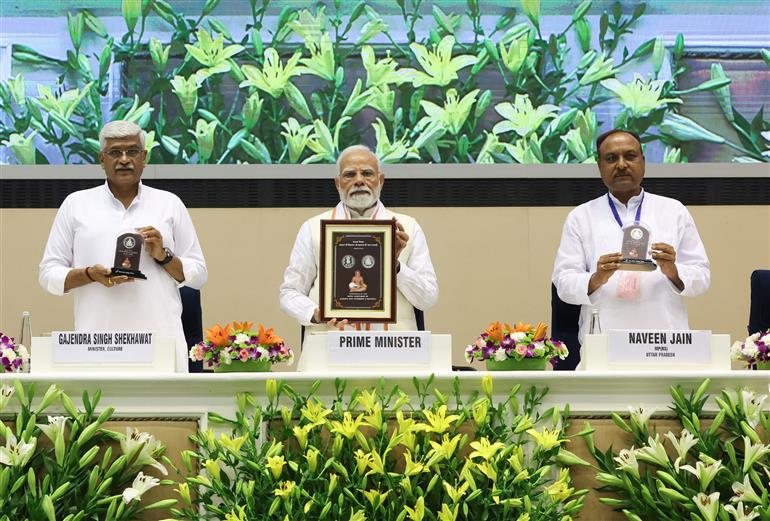 PM attends the Centenary Celebrations of Acharya Vidyanand Ji Maharaj at Vigyan Bhawan, in New Delhi on June 28, 2025.