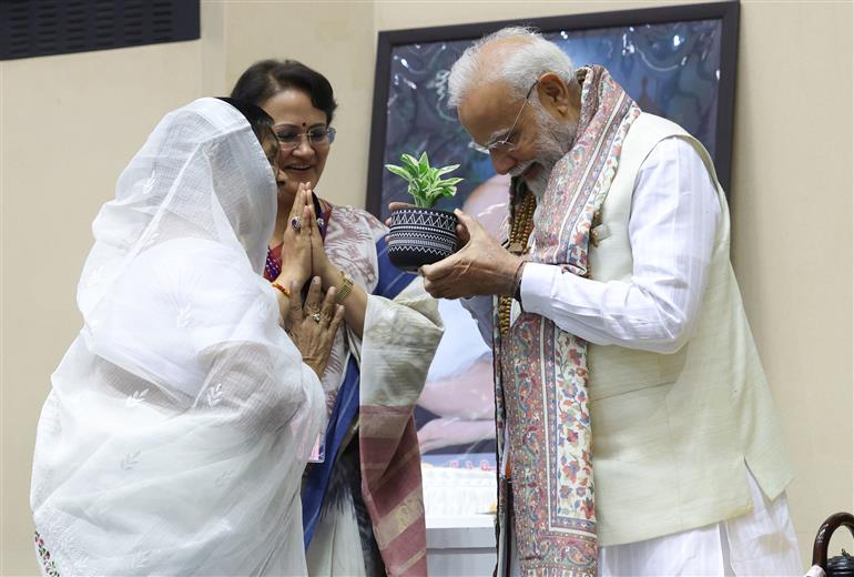 PM attends the Centenary Celebrations of Acharya Vidyanand Ji Maharaj at Vigyan Bhawan, in New Delhi on June 28, 2025.
